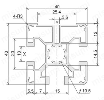 安全柵 AZピラー4040 （カット品） 外形図