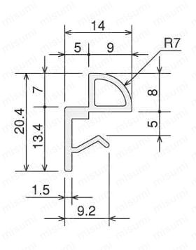 アルミ構造材 SF40・45 溝幅10mmタイプ パネルフィックスL （カット品） 外形図01