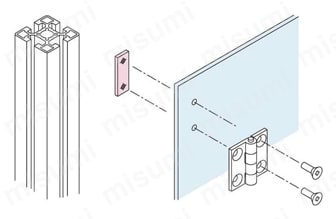 平型蝶番用板ナット 接続方法図