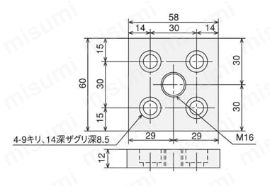 SF30 溝幅8mmタイプフットベース フットベース60602S外形図