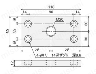SF30 溝幅8mmタイプフットベース フットベース60120外形図