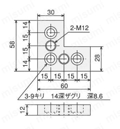 SF30 溝幅8mmタイプフットベース フットベース306060外形図