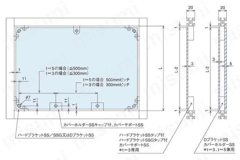 カバーサポートSS/カバーサポートSSフラット カバー固定方法図