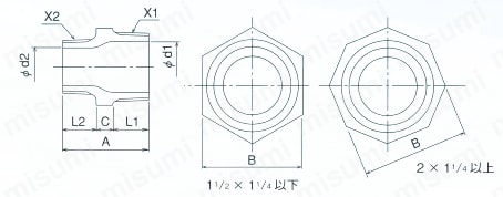 CK プレシールSUS継手 六角異径ニップル 外形図