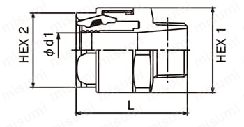 ホース継手 トヨコネクタ 真鍮製（ホース口一体タイプ）TC3-B 外形図