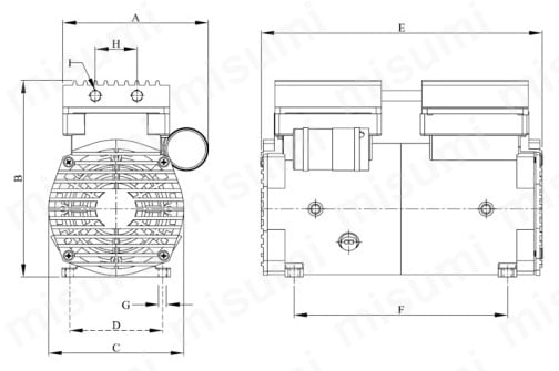 VACUTRONICSコンプレッサー DP-90/120外形図