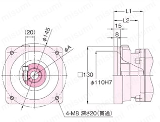 サーボモータ用 コンパクト高精度減速機 精度3分・15分仕様 APG（平行軸） 2000W相当 外形図4