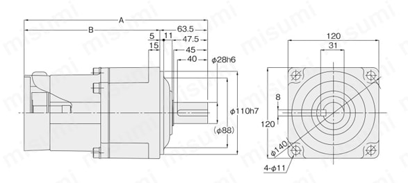 サーボモータ用 コンパクト高精度減速機 精度3分・15分仕様 APG（平行軸） 3000W相当 外形図1