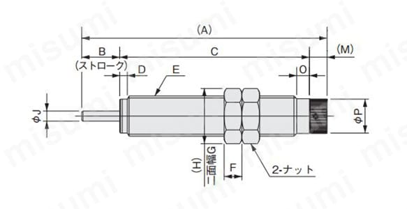 ロッド先端キャップなし : KSHP◯×◯の寸法図
