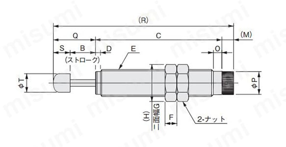 ロッド先端キャップ付 樹脂キャップ付 : KSHP◯×◯Cの寸法図