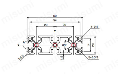 AFS-2060-4の寸法図 ○：NIC規格タップ位置