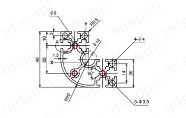 AFSR-404020-4の寸法図