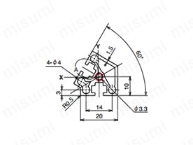 AFSV-2060-4の寸法図 ○：NIC規格タップ位置