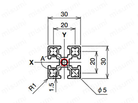 AFS-3030L-6シリーズの寸法図 ○：NIC規格タップ位置