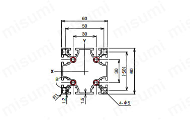 AFS-6060F-6の寸法図 ○：NIC規格タップ位置