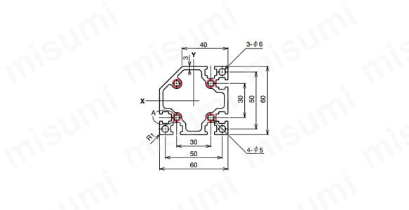 M6シリーズ ヘビー級 AFSC-6060の寸法図 ○NIC規格タップ位置