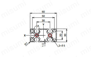 AFSN-3060L-6の寸法図 ○ : NIC規格タップ位置