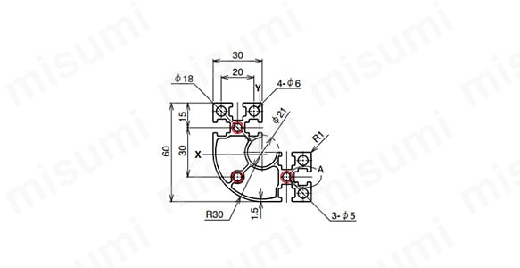 M6シリーズ ヘビー級 AFSR-606030の寸法図 ○NIC規格タップ位置