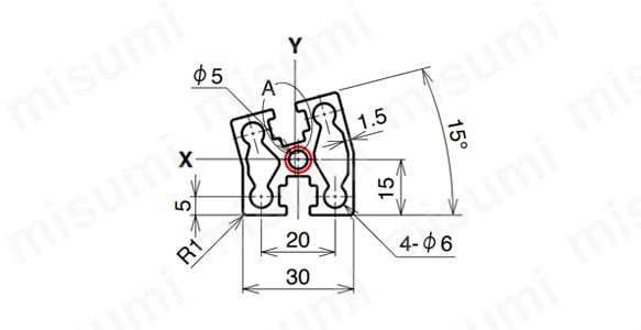 AFSV-3015-6の寸法図 ○NIC規格タップ位置