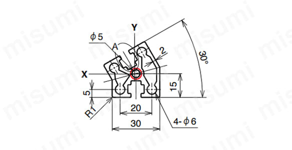 AFSV-3030-6の寸法図 ○NIC規格タップ位置