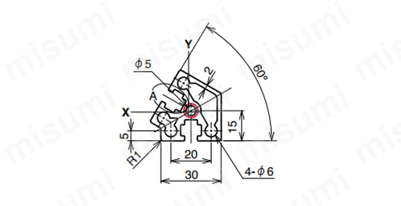 AFSV-3060-6の寸法図 ○NIC規格タップ位置