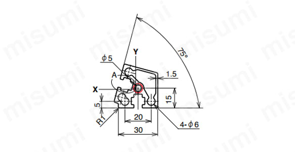 AFSV-3075-6の寸法図 ○NIC規格タップ位置