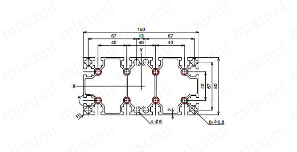 M8シリーズ ヘビー級 AFS-80160の寸法図 ○NIC規格タップ位置