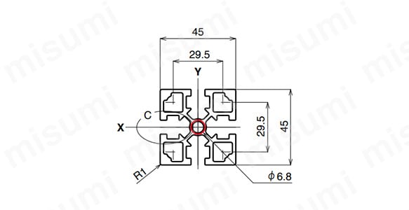 M8シリーズ スタンダード級 AFS-4545Lの寸法図 ○NIC規格タップ位置