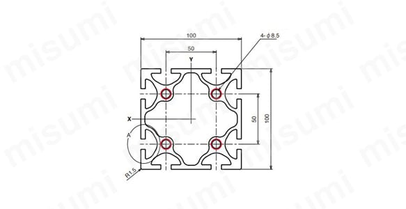 AFS-100100-10の外形図 ○ NIC規格タップ位置