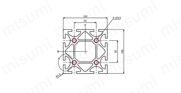 AFS-100100H-10の外形図 ○ NIC規格タップ位置