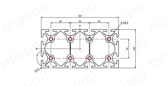 AFS-100200H-10の外形図 ○ NIC規格タップ位置