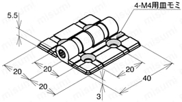 アルミダイカスト蝶番　AHS-4040-4の外形図