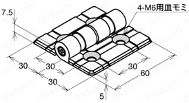アルミダイカスト蝶番　AHS-6060-6の外形図