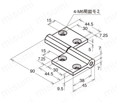 アルミ押し出し蝶番締結部品セット AHC AHC-6090-6外形図