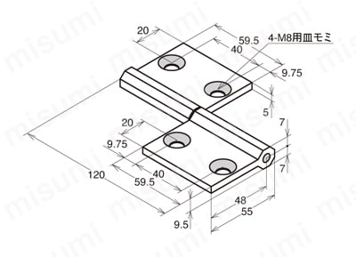 アルミ押し出し蝶番締結部品セット AHC AHC-80120-8外形図