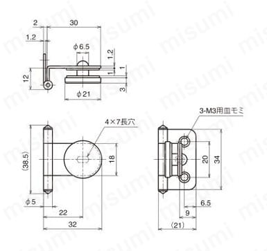 ステンレス蝶番（挟み込み式） 外形図1