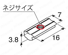 後入れナット（スチール製）　M4の外形図
