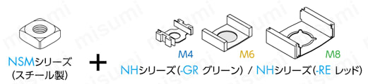 四角ナットセット NHG・NHRシリーズ（スチール製 50個パック）【50個入り】　四角ナットセット（四角ナット+ナットホルダー）