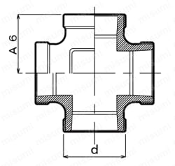 ステンレス製ねじ込み管継手 クロス 外形図