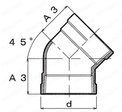 ステンレス製ねじ込み管継手 45°エルボ 外形図