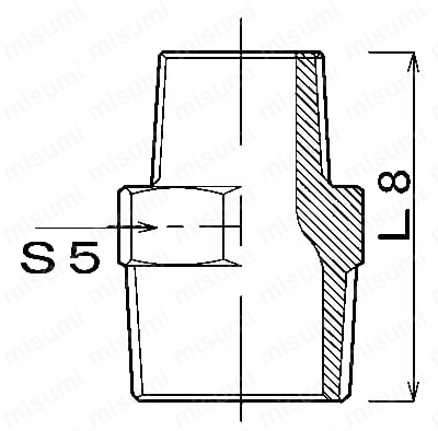 ステンレス製ねじ込み管継手 六角異径ニップル Alt;外形図01