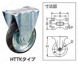 ハイテンプレス製ゴムキャスター　固定金具付:関連画像