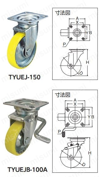 TRUSCO 帯電防止ウレタンキャスター 自在ダブルストッパー付 Φ150