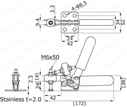 NO.38B-S | 下方押さえ型クランプ クランプ時ハンドル横型 No NO.38B-S | 下方押さえ型クランプ クランプ時ハンドル横型 No
