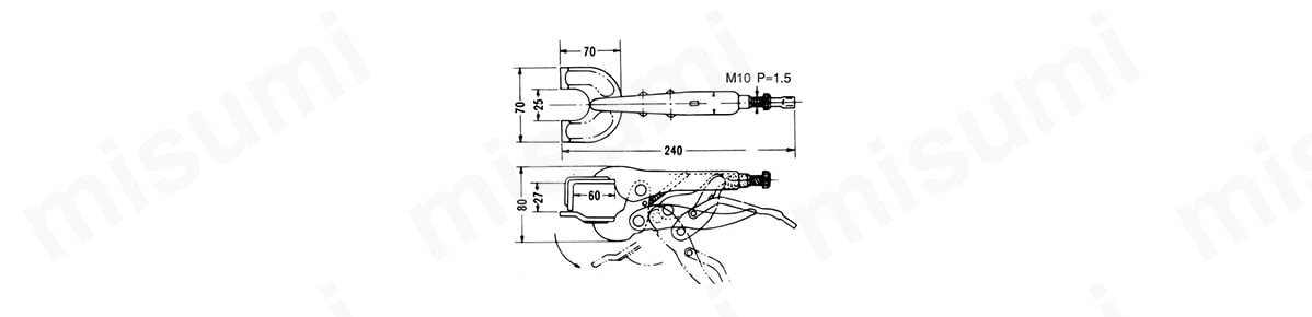 ハンドバイスプライヤー型 No.12の寸法図