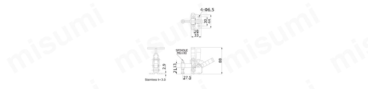 下方押さえ型クランプ NO.40Pの寸法図