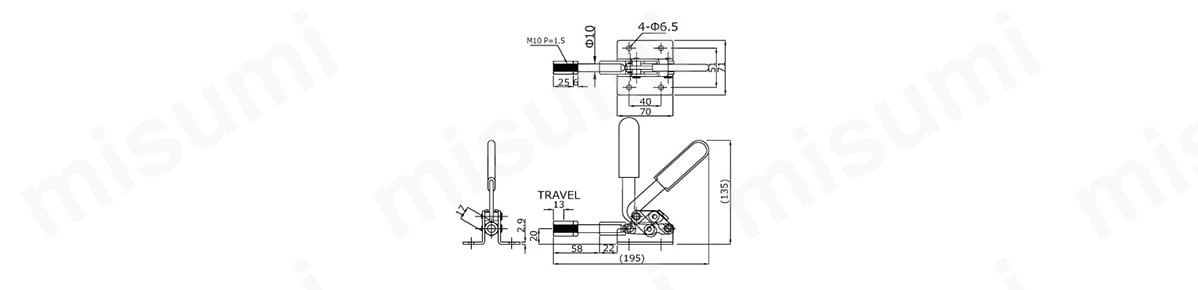 横押型クランプ NO.51B-Sの寸法図