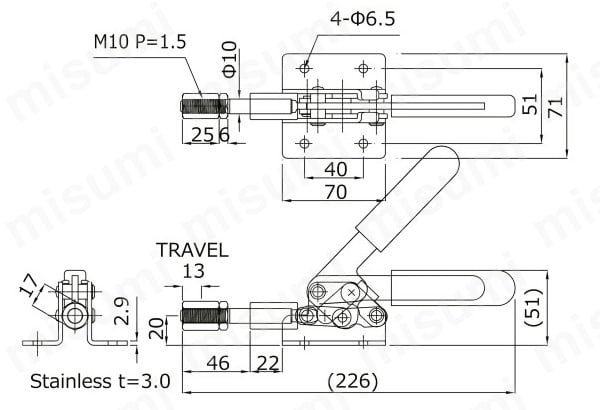 横押型クランプ No.51BX-S 外形図