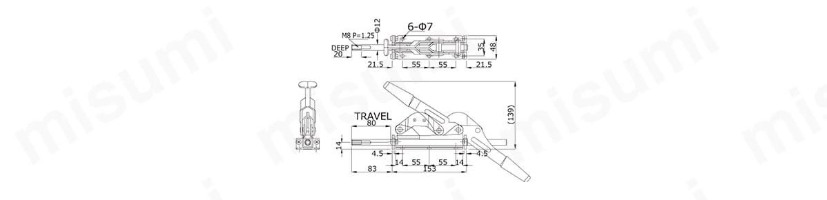 横押型クランプ NO.80の寸法図