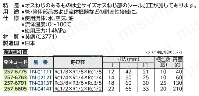 ねじ込み継手チーズ（内×内×外 ねじ）:関連画像